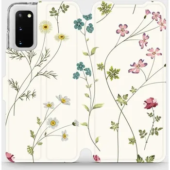 Pouzdro na mobilní telefon Flipové pouzdro Mobiwear - Samsung Galaxy S20 - MD03S Tenké rostlinky s květy (Knížkové flip pouzdro, obal, kryt na mobil Samsung Galaxy S20 - MD03S Tenké rostlinky s květy, materiál Umělá kůže + TPU - ochrana 360°, stojánek, silikonová vanička, magnetick