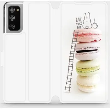 Pouzdro na mobilní telefon Flipové pouzdro Mobiwear - Samsung Galaxy S20 FE - M090P Makronky - have a nice day (Knížkové flip pouzdro, obal, kryt na mobil Samsung Galaxy S20 FE - M090P Makronky - have a nice day, materiál Umělá kůže + TPU - ochrana 360°, stojánek, silikonová vaničk