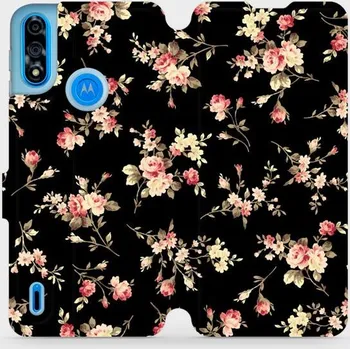 Pouzdro na mobilní telefon Flipové pouzdro Mobiwear - Motorola Moto E7 Power - VD02S Květy na černé (Knížkové flip pouzdro, obal, kryt na mobil Motorola Moto E7 Power - VD02S Květy na černé, materiál Umělá kůže + TPU - ochrana 360°, stojánek, silikonová vanička, magnetické zavírání