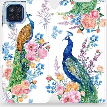 Pouzdro na mobilní telefon Flipové pouzdro Mobiwear - Samsung Galaxy M12 - MX08S Pávi (Knížkové flip pouzdro, obal, kryt na mobil Samsung Galaxy M12 - MX08S Pávi, materiál Umělá kůže + TPU - ochrana 360°, stojánek, silikonová vanička, magnetické zavírání)