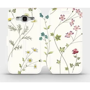 Pouzdro na mobilní telefon Flipové pouzdro Mobiwear - Samsung Galaxy J3 2016 - MD03S Tenké rostlinky s květy (Knížkové flip pouzdro, obal, kryt na mobil Samsung Galaxy J3 2016 - MD03S Tenké rostlinky s květy, materiál Umělá kůže + TPU - ochrana 360°, stojánek, silikonová vanička,)