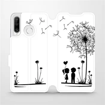 Pouzdro na mobilní telefon Flipové pouzdro Mobiwear - Huawei P30 Lite - MH16P Dvojice s pampeliškou (Knížkové flip pouzdro, obal, kryt na mobil Huawei P30 Lite - MH16P Dvojice s pampeliškou, materiál Umělá kůže + TPU - ochrana 360°, stojánek, silikonová vanička, magnetické zavírání