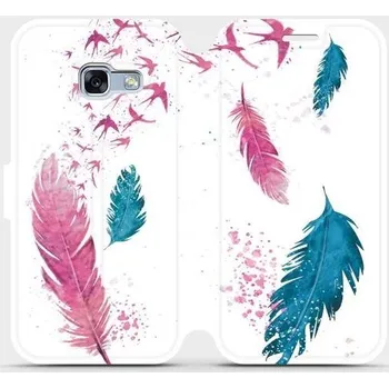 Pouzdro na mobilní telefon Flipové pouzdro Mobiwear - Samsung Galaxy A3 2017 - MR08S Pírka (Knížkové flip pouzdro, obal, kryt na mobil Samsung Galaxy A3 2017 - MR08S Pírka, materiál Umělá kůže + TPU - ochrana 360°, stojánek, silikonová vanička, magnetické zavírání)