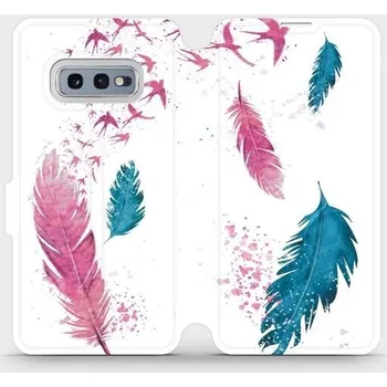Pouzdro na mobilní telefon Flipové pouzdro Mobiwear - Samsung Galaxy S10e - MR08S Pírka (Knížkové flip pouzdro, obal, kryt na mobil Samsung Galaxy S10e - MR08S Pírka, materiál Umělá kůže + TPU - ochrana 360°, stojánek, silikonová vanička, magnetické zavírání)