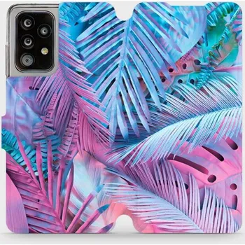 Pouzdro na mobilní telefon Flipové pouzdro Mobiwear - Samsung Galaxy A52 5G / A52s 5G - MG10S Fialové a modré listy (Knížkové flip pouzdro, obal, kryt na mobil Samsung Galaxy A52 5G / A52s 5G - MG10S Fialové a modré listy, materiál Umělá kůže + TPU - ochrana 360°, stojánek,)