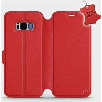 Pouzdro na mobilní telefon Kožené flip pouzdro Mobiwear - Samsung Galaxy S8 - Červené (Kožené knížkové pouzdro, obal, kryt na mobil Samsung Galaxy S8, Červené, materiál Genuine Leather, ochrana 360°, stojánek, silikonová vanička, magnetické zavírání)