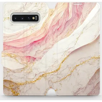 Pouzdro na mobilní telefon Flipové pouzdro Mobiwear - Samsung Galaxy S10 Plus - VP32S Růžový a zlatavý mramor (Knížkové flip pouzdro, obal, kryt na mobil Samsung Galaxy S10 Plus - VP32S Růžový a zlatavý mramor, materiál Umělá kůže + TPU - ochrana 360°, stojánek, silikonová vanička,
