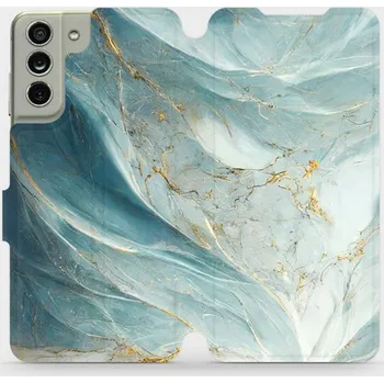 Pouzdro na mobilní telefon Flipové pouzdro Mobiwear - Samsung Galaxy S21 FE - VP34S Zelenkavý a zlatavý mramor (Knížkové flip pouzdro, obal, kryt na mobil Samsung Galaxy S21 FE - VP34S Zelenkavý a zlatavý mramor, materiál Umělá kůže + TPU - ochrana 360°, stojánek, silikonová vaničk