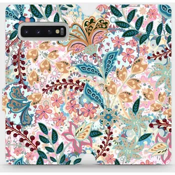 Pouzdro na mobilní telefon Flipové pouzdro Mobiwear - Samsung Galaxy S10 Plus - MX04S Spletité kvítky a listy (Knížkové flip pouzdro, obal, kryt na mobil Samsung Galaxy S10 Plus - MX04S Spletité kvítky a listy, materiál Umělá kůže + TPU - ochrana 360°, stojánek, silikonová vanička,