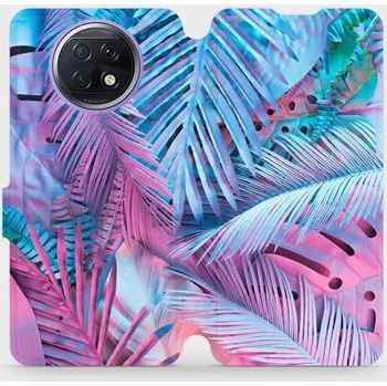 Pouzdro na mobilní telefon Flipové pouzdro Mobiwear - Xiaomi Redmi Note 9T 5G - MG10S Fialové a modré listy (Knížkové flip pouzdro, obal, kryt na mobil Xiaomi Redmi Note 9T 5G - MG10S Fialové a modré listy, materiál Umělá kůže + TPU - ochrana 360°, stojánek, silikonová vanička,)