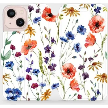 Pouzdro na mobilní telefon Flipové pouzdro Mobiwear - Apple iPhone 13 Mini - MP04S Luční kvítí (Knížkové flip pouzdro, obal, kryt na mobil Apple iPhone 13 Mini - MP04S Luční kvítí, materiál Umělá kůže + TPU - ochrana 360°, stojánek, silikonová vanička, magnetické zavírání)