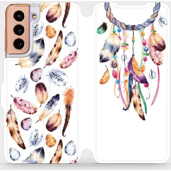 Pouzdro na mobilní telefon Flipové pouzdro Mobiwear - Samsung Galaxy S21 5G - M003S Lapač a barevná pírka (Knížkové flip pouzdro, obal, kryt na mobil Samsung Galaxy S21 5G - M003S Lapač a barevná pírka, materiál Umělá kůže + TPU - ochrana 360°, stojánek, silikonová vanička,)