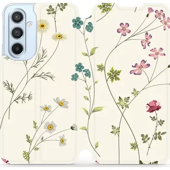 Pouzdro na mobilní telefon Flipové pouzdro Mobiwear - Samsung Galaxy A54 5G - MD03S Tenké rostlinky s květy (Knížkové flip pouzdro, obal, kryt na mobil Samsung Galaxy A54 5G - MD03S Tenké rostlinky s květy, materiál Umělá kůže + TPU - ochrana 360°, stojánek, silikonová vanička,)