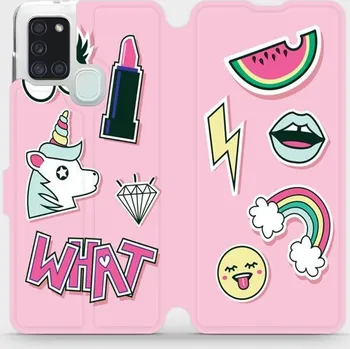 Pouzdro na mobilní telefon Flipové pouzdro Mobiwear - Samsung Galaxy A21S - M129S Růžové WHAT (Knížkové flip pouzdro, obal, kryt na mobil Samsung Galaxy A21S - M129S Růžové WHAT, materiál Umělá kůže + TPU - ochrana 360°, stojánek, silikonová vanička, magnetické zavírání)