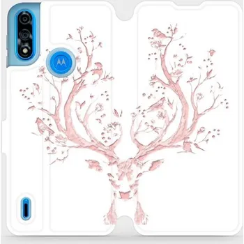 Pouzdro na mobilní telefon Flipové pouzdro Mobiwear - Motorola Moto E7 Power - M007S Růžový jelínek (Knížkové flip pouzdro, obal, kryt na mobil Motorola Moto E7 Power - M007S Růžový jelínek, materiál Umělá kůže + TPU - ochrana 360°, stojánek, silikonová vanička, magnetické zavírání