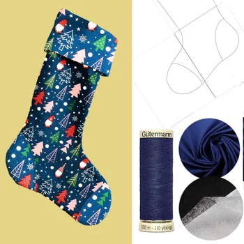 Set na šití vánoční punčochy v modré barvě VAP03