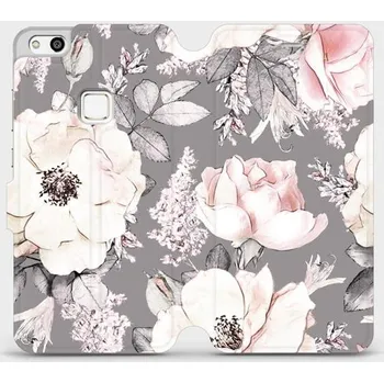 Pouzdro na mobilní telefon Flipové pouzdro Mobiwear - Huawei P10 Lite - MX06S Květy na šedém pozadí (Knížkové flip pouzdro, obal, kryt na mobil Huawei P10 Lite - MX06S Květy na šedém pozadí, materiál Umělá kůže + TPU - ochrana 360°, stojánek, silikonová vanička, magnetické zavírání