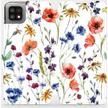Pouzdro na mobilní telefon Flipové pouzdro Mobiwear - Samsung Galaxy A22 5G - MP04S Luční kvítí (Knížkové flip pouzdro, obal, kryt na mobil Samsung Galaxy A22 5G - MP04S Luční kvítí, materiál Umělá kůže + TPU - ochrana 360°, stojánek, silikonová vanička, magnetické zavírání)
