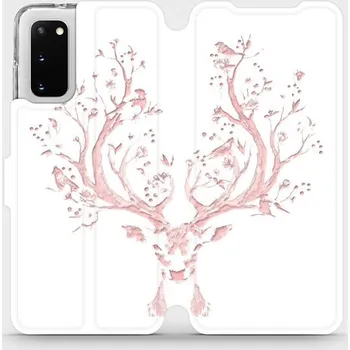 Pouzdro na mobilní telefon Flipové pouzdro Mobiwear - Samsung Galaxy S20 - M007S Růžový jelínek (Knížkové flip pouzdro, obal, kryt na mobil Samsung Galaxy S20 - M007S Růžový jelínek, materiál Umělá kůže + TPU - ochrana 360°, stojánek, silikonová vanička, magnetické zavírání)