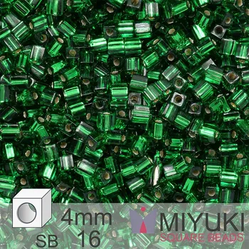 Dětské navlékací korálky Korálky Miyuki SQUARE Beads 4mm. Barva Silverlined Green SB16. Balení 5g.