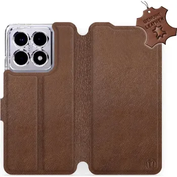 Pouzdro na mobilní telefon Kožené flip pouzdro Mobiwear - Xiaomi 14T - Hnědé (Kožené knížkové pouzdro, obal, kryt na mobil Xiaomi 14T, Hnědé, materiál Genuine Leather, ochrana 360°, stojánek, silikonová vanička, magnetické zavírání)