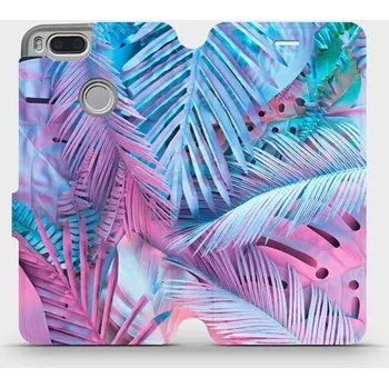 Pouzdro na mobilní telefon Flipové pouzdro Mobiwear - Xiaomi Mi A1 - MG10S Fialové a modré listy (Knížkové flip pouzdro, obal, kryt na mobil Xiaomi Mi A1 - MG10S Fialové a modré listy, materiál Umělá kůže + TPU - ochrana 360°, stojánek, silikonová vanička, magnetické zavírání)