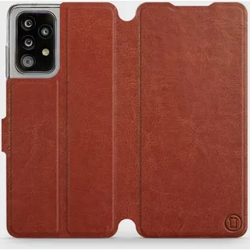 Pouzdro na mobilní telefon Flipové pouzdro Mobiwear - Samsung Galaxy A52 5G / A52s 5G - Hnědé a šedé (Knížkové flip pouzdro, obal, kryt na mobil Samsung Galaxy A52 5G / A52s 5G - Hnědé a šedé, materiál Umělá kůže + TPU - ochrana 360°, stojánek, silikonová vanička, magnetické zavírá