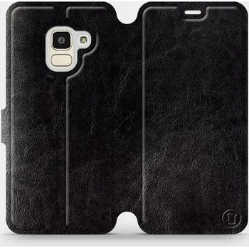 Pouzdro na mobilní telefon Flipové pouzdro Mobiwear - Samsung Galaxy J6 2018 - Černé a šedé (Knížkové flip pouzdro, obal, kryt na mobil Samsung Galaxy J6 2018 - Černé a šedé, materiál Umělá kůže + TPU - ochrana 360°, stojánek, silikonová vanička, magnetické zavírání)