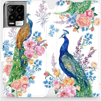 Pouzdro na mobilní telefon Flipové pouzdro Mobiwear - Realme 8 - MX08S Pávi (Knížkové flip pouzdro, obal, kryt na mobil Realme 8 - MX08S Pávi, materiál Umělá kůže + TPU - ochrana 360°, stojánek, silikonová vanička, magnetické zavírání)