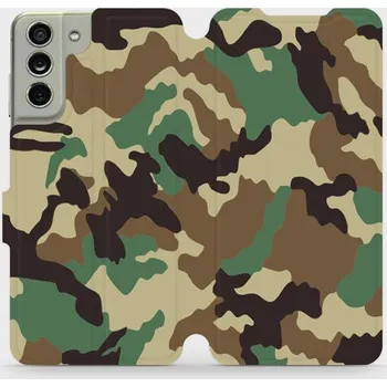 Pouzdro na mobilní telefon Flipové pouzdro Mobiwear - Samsung Galaxy S21 FE - V111P Maskáče (Knížkové flip pouzdro, obal, kryt na mobil Samsung Galaxy S21 FE - V111P Maskáče, materiál Umělá kůže + TPU - ochrana 360°, stojánek, silikonová vanička, magnetické zavírání)