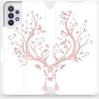 Pouzdro na mobilní telefon Flipové pouzdro Mobiwear - Samsung Galaxy A32 5G - M007S Růžový jelínek (Knížkové flip pouzdro, obal, kryt na mobil Samsung Galaxy A32 5G - M007S Růžový jelínek, materiál Umělá kůže + TPU - ochrana 360°, stojánek, silikonová vanička, magnetické zavírání)