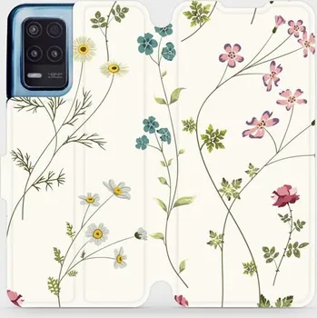 Pouzdro na mobilní telefon Flipové pouzdro Mobiwear - Realme 8 5G - MD03S Tenké rostlinky s květy (Knížkové flip pouzdro, obal, kryt na mobil Realme 8 5G - MD03S Tenké rostlinky s květy, materiál Umělá kůže + TPU - ochrana 360°, stojánek, silikonová vanička, magnetické zavírání)