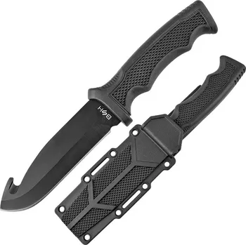 Bojový sport Nůž s párákem 23cm černý + plastové pouzdro (Lovecký nůž s pouzdrem)