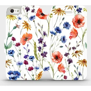 Pouzdro na mobilní telefon Flipové pouzdro Mobiwear - Apple iPhone SE / iPhone 5 / iPhone 5S - MP04S Luční kvítí (Knížkové flip pouzdro, obal, kryt na mobil Apple iPhone SE / iPhone 5 / iPhone 5S - MP04S Luční kvítí, materiál Umělá kůže + TPU - ochrana 360°, stojánek, silikonová)