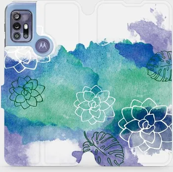 Pouzdro na mobilní telefon Flipové pouzdro Mobiwear - Motorola Moto G30 - MG11S Vodovkové květy (Knížkové flip pouzdro, obal, kryt na mobil Motorola Moto G30 - MG11S Vodovkové květy, materiál Umělá kůže + TPU - ochrana 360°, stojánek, silikonová vanička, magnetické zavírání)
