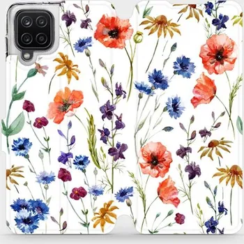 Pouzdro na mobilní telefon Flipové pouzdro Mobiwear - Samsung Galaxy A12 - MP04S Luční kvítí (Knížkové flip pouzdro, obal, kryt na mobil Samsung Galaxy A12 - MP04S Luční kvítí, materiál Umělá kůže + TPU - ochrana 360°, stojánek, silikonová vanička, magnetické zavírání)