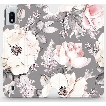 Pouzdro na mobilní telefon Flipové pouzdro Mobiwear - Samsung Galaxy A10 - MX06S Květy na šedém pozadí (Knížkové flip pouzdro, obal, kryt na mobil Samsung Galaxy A10 - MX06S Květy na šedém pozadí, materiál Umělá kůže + TPU - ochrana 360°, stojánek, silikonová vanička, magnetické)