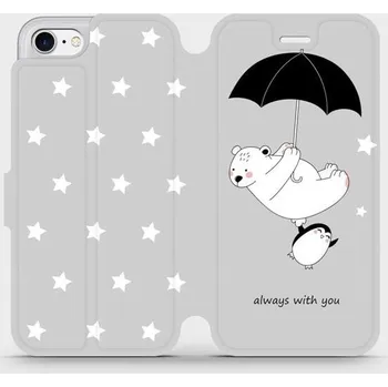 Pouzdro na mobilní telefon Flipové pouzdro Mobiwear - Apple iPhone SE 2020 / SE 2022 - MH08P Méďa a tučňák - always with you (Knížkové flip pouzdro, obal, kryt na mobil Apple iPhone SE 2020 / SE 2022 - MH08P Méďa a tučňák - always with you, materiál Umělá kůže + TPU - ochrana 360°,
