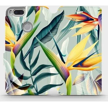 Pouzdro na mobilní telefon Flipové pouzdro Mobiwear - Xiaomi Mi A1 - MC02S Žluté velké květy a zelené listy (Knížkové flip pouzdro, obal, kryt na mobil Xiaomi Mi A1 - MC02S Žluté velké květy a zelené listy, materiál Umělá kůže + TPU - ochrana 360°, stojánek, silikonová vanička,)