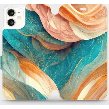 Pouzdro na mobilní telefon Flipové pouzdro Mobiwear - Apple iPhone 11 - VP36S Azurový a oranžový mramor (Knížkové flip pouzdro, obal, kryt na mobil Apple iPhone 11 - VP36S Azurový a oranžový mramor, materiál Umělá kůže + TPU - ochrana 360°, stojánek, silikonová vanička, magnetické)