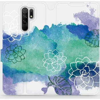 Pouzdro na mobilní telefon Flipové pouzdro Mobiwear - Xiaomi Redmi 9 - MG11S Vodovkové květy (Knížkové flip pouzdro, obal, kryt na mobil Xiaomi Redmi 9 - MG11S Vodovkové květy, materiál Umělá kůže + TPU - ochrana 360°, stojánek, silikonová vanička, magnetické zavírání)