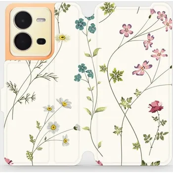 Pouzdro na mobilní telefon Flipové pouzdro Mobiwear - Vivo X80 Lite 5G - MD03S Tenké rostlinky s květy (Knížkové flip pouzdro, obal, kryt na mobil Vivo X80 Lite 5G - MD03S Tenké rostlinky s květy, materiál Umělá kůže + TPU - ochrana 360°, stojánek, silikonová vanička, magnetické)