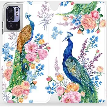 Pouzdro na mobilní telefon Flipové pouzdro Mobiwear - Xiaomi Redmi Note 10 5G - MX08S Pávi (Knížkové flip pouzdro, obal, kryt na mobil Xiaomi Redmi Note 10 5G - MX08S Pávi, materiál Umělá kůže + TPU - ochrana 360°, stojánek, silikonová vanička, magnetické zavírání)