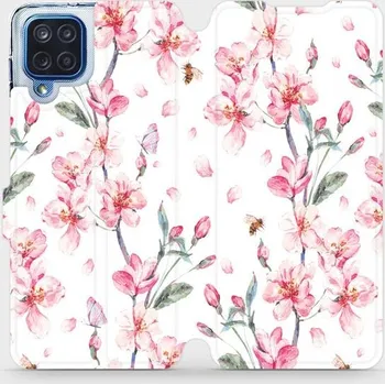 Pouzdro na mobilní telefon Flipové pouzdro Mobiwear - Samsung Galaxy M12 - M124S Růžové květy (Knížkové flip pouzdro, obal, kryt na mobil Samsung Galaxy M12 - M124S Růžové květy, materiál Umělá kůže + TPU - ochrana 360°, stojánek, silikonová vanička, magnetické zavírání)