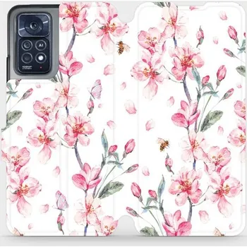 Pouzdro na mobilní telefon Flipové pouzdro Mobiwear - Xiaomi Redmi Note 11 Pro 5G - M124S Růžové květy (Knížkové flip pouzdro, obal, kryt na mobil Xiaomi Redmi Note 11 Pro 5G - M124S Růžové květy, materiál Umělá kůže + TPU - ochrana 360°, stojánek, silikonová vanička, magnetické)