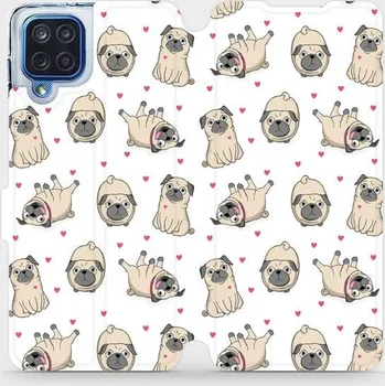 Pouzdro na mobilní telefon Flipové pouzdro Mobiwear - Samsung Galaxy M12 - M097P Mopsíci (Knížkové flip pouzdro, obal, kryt na mobil Samsung Galaxy M12 - M097P Mopsíci, materiál Umělá kůže + TPU - ochrana 360°, stojánek, silikonová vanička, magnetické zavírání)