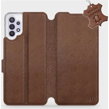 Pouzdro na mobilní telefon Kožené flip pouzdro Mobiwear - Samsung Galaxy A32 5G - Hnědé (Kožené knížkové pouzdro, obal, kryt na mobil Samsung Galaxy A32 5G, Hnědé, materiál Genuine Leather, ochrana 360°, stojánek, silikonová vanička, magnetické zavírání)