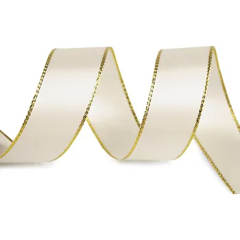 Atlasová stuha s lurexovým okrajem šíře 25 mm, barva 101 krémová světlá zlatá