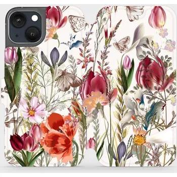 Pouzdro na mobilní telefon Flipové pouzdro Mobiwear - Apple iPhone 13 - MP01S Rozkvetlá louka (Knížkové flip pouzdro, obal, kryt na mobil Apple iPhone 13 - MP01S Rozkvetlá louka, materiál Umělá kůže + TPU - ochrana 360°, stojánek, silikonová vanička, magnetické zavírání)