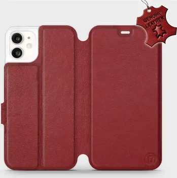 Pouzdro na mobilní telefon Kožené flip pouzdro Mobiwear - Apple iPhone 11 - Tmavě červené (Kožené knížkové pouzdro, obal, kryt na mobil Apple iPhone 11, Tmavě červené, materiál Genuine Leather, ochrana 360°, stojánek, silikonová vanička, magnetické zavírání)